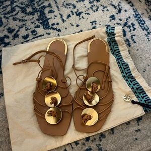 Tory Burch Brown Sandals with Gold Accents